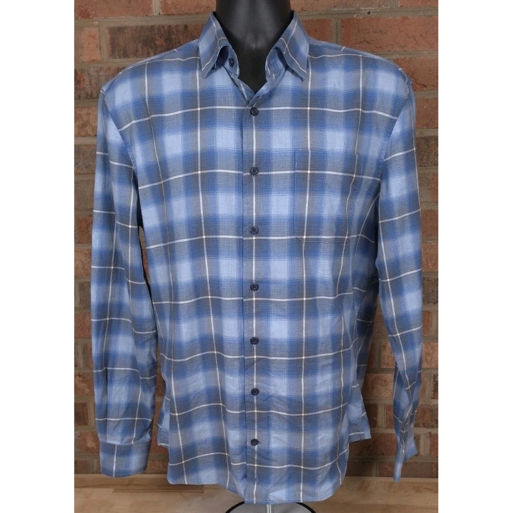 Johnnie-O Hangin Out Mackie‎ Shirt Medium Blue Button Down Plaid Check